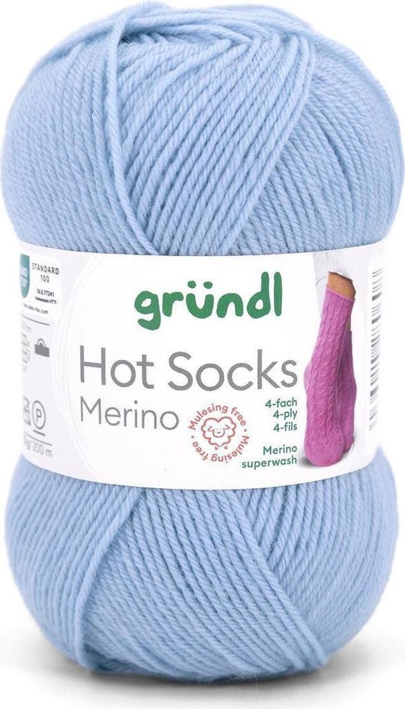 Gründl Hot Socks Merino 50 g/200 m 4-fädig uni 75 % Schurwolle(Merino) /25% Polyamid 04 hellblau