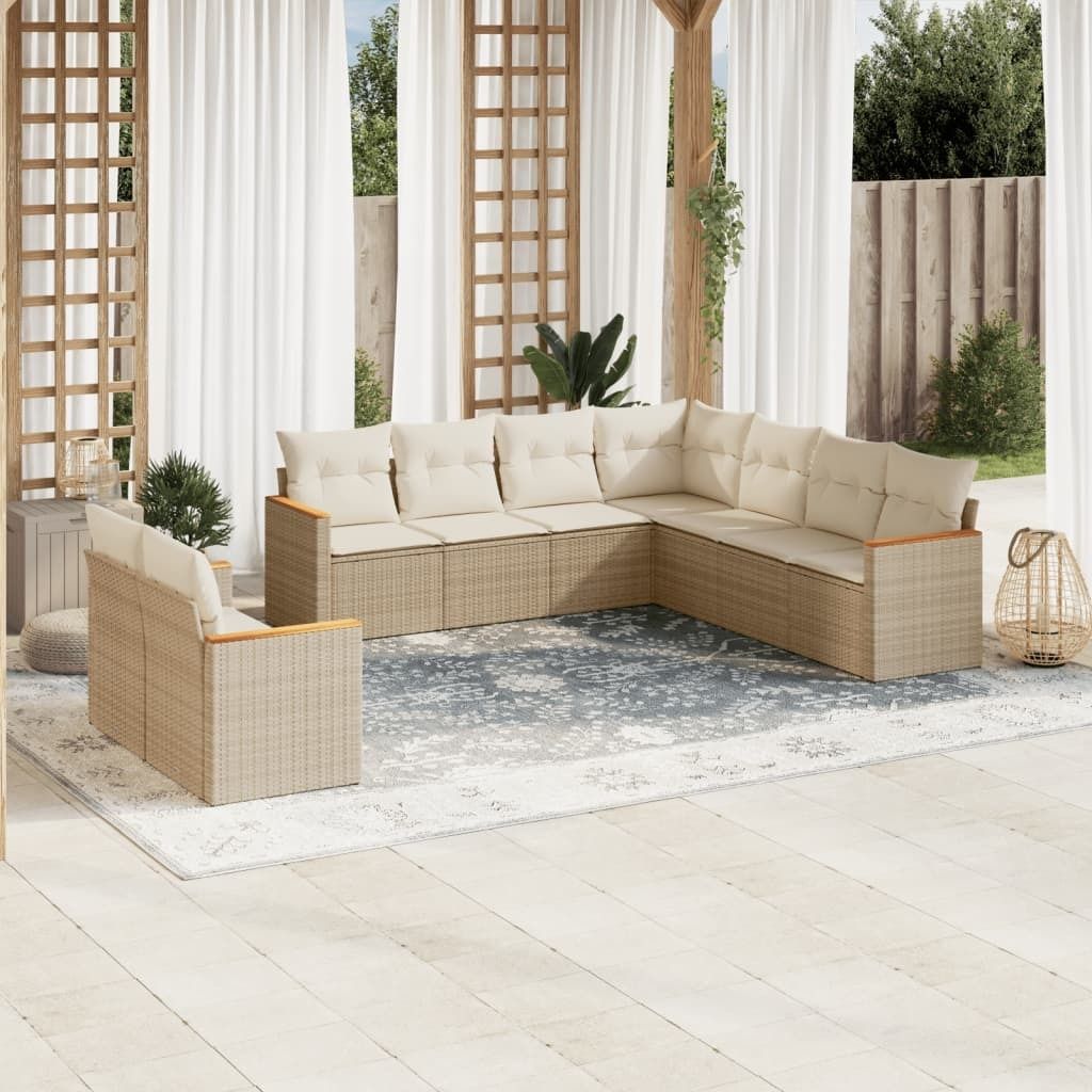 Maison Exclusive - 9-tlg. Garten-Sofagarnitur mit Kissen Beige Poly Rattan