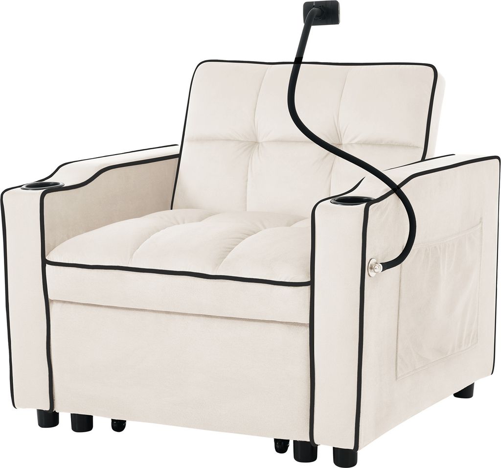 3-in-1 Ausziehbares Sessel, Einzel-Schlafsofa, Schlafstuhl, Mit Getränkehaltern und Handyhalter, Sofa-Liegestuhl, perfekt für kleine Räume,83*16...