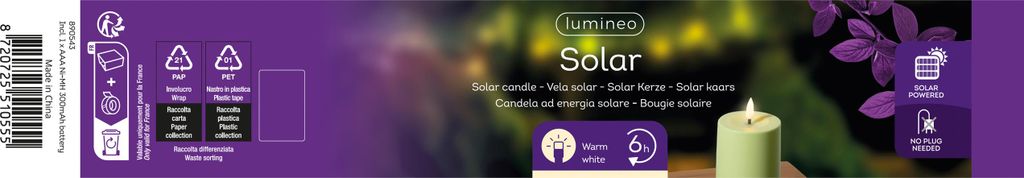 Solar LED Kerze 7x10cm Outdoor Kunststoff Hellgrün / Warmweiß