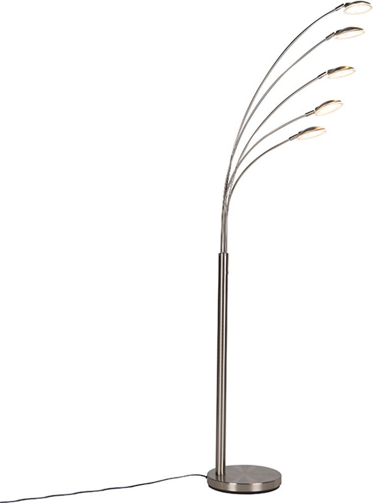 QAZQA - Design Stehlampe Stahl I Silber I nickel matt inkl. LED mit Touch-Dimmer - Sixties Trento Touch-funktion Dimmer I Dimmbar I Wohnzimmer I Sc...