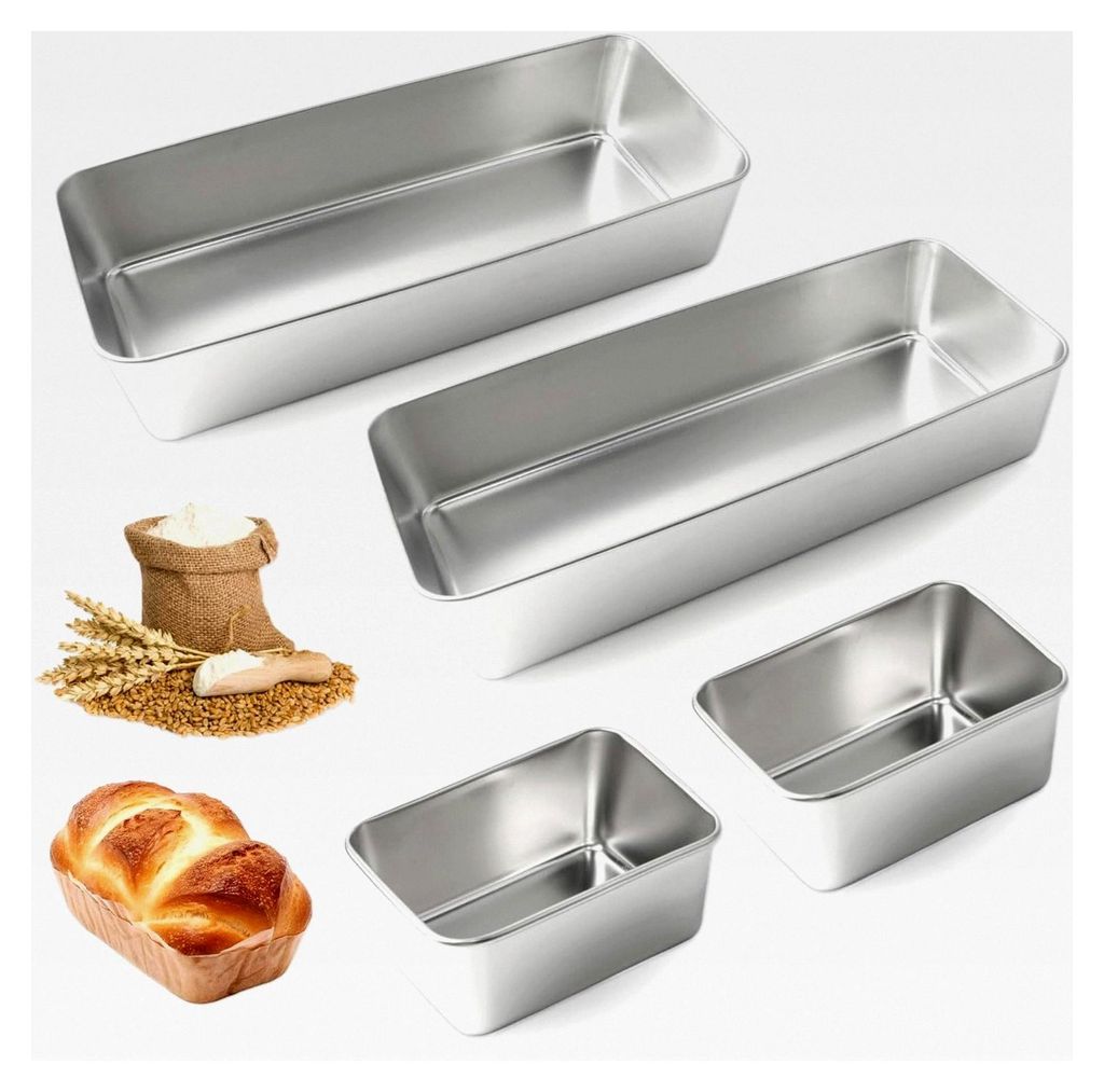 Brotbackform Rechteckig 4er Set Edelstahl für Tiramisu 2 x 13,5x10x5cm, 2 x 33x15x6,5cm Spülmaschinenfest