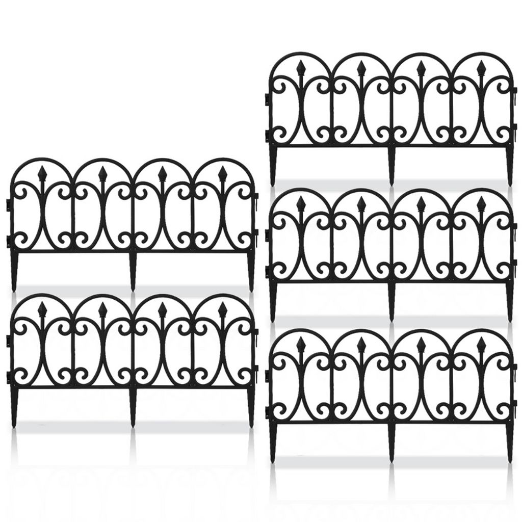 Jopassy Beetzaun 5-teilig Set Zierzaun Beeteinfassung Kunststoff Steckzaun Gartenpalisade Schwarz