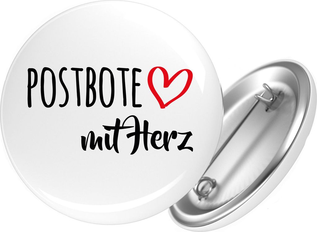Huuraa Button Postbote mit Herz 25mm rund mit Sicherheitsnadel Ansteckbutton Geschenkidee