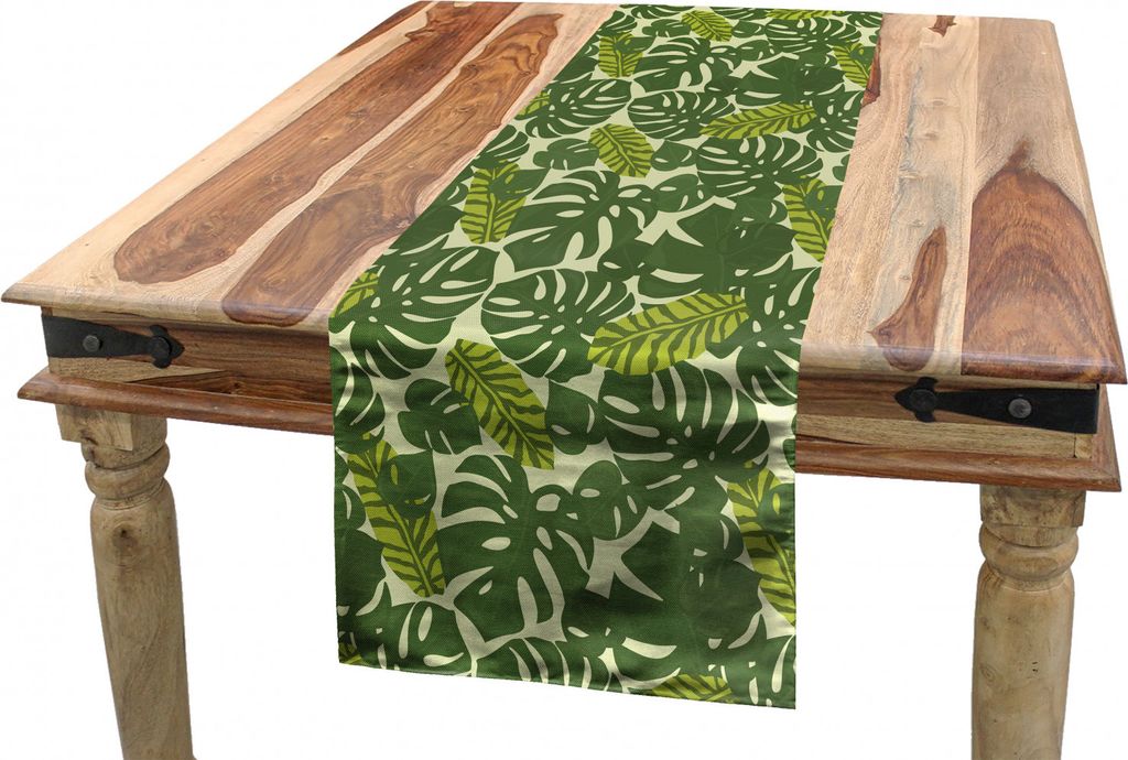 ABAKUHAUS Blätter Tischläufer, Exotische Wald Monstera Blatt, Esszimmer Küche Rechteckiger Dekorativer Tischläufer, 40 x 300 cm, Pastellgrün M...