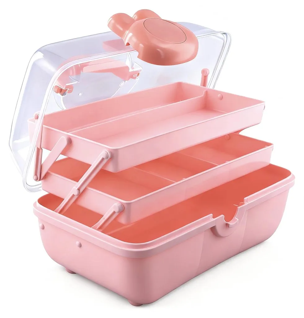 Boîte à médicaments familiale 3 étages pour secours rose