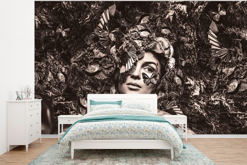 MuchoWow Fototapete für Wohnzimmer oder Schlafzimmer Wandtapete Vinyl Motivtapete Sepia - Luxus - Frau - 295x220 cm - Wand Tapete