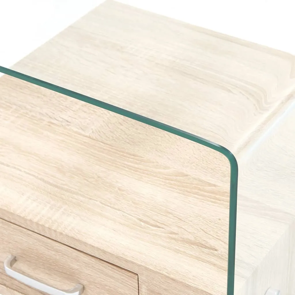 Table basse en verre trempé 50 cm avec tiroir de rangement intégré
