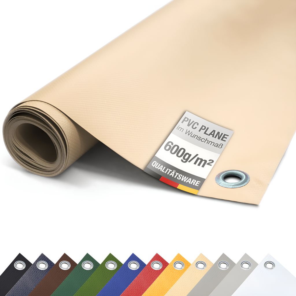 PVC LKW Plane 600g/m² mit Ösen Abdeckplane Schutzplane matt (Beige, 3m x 2m)