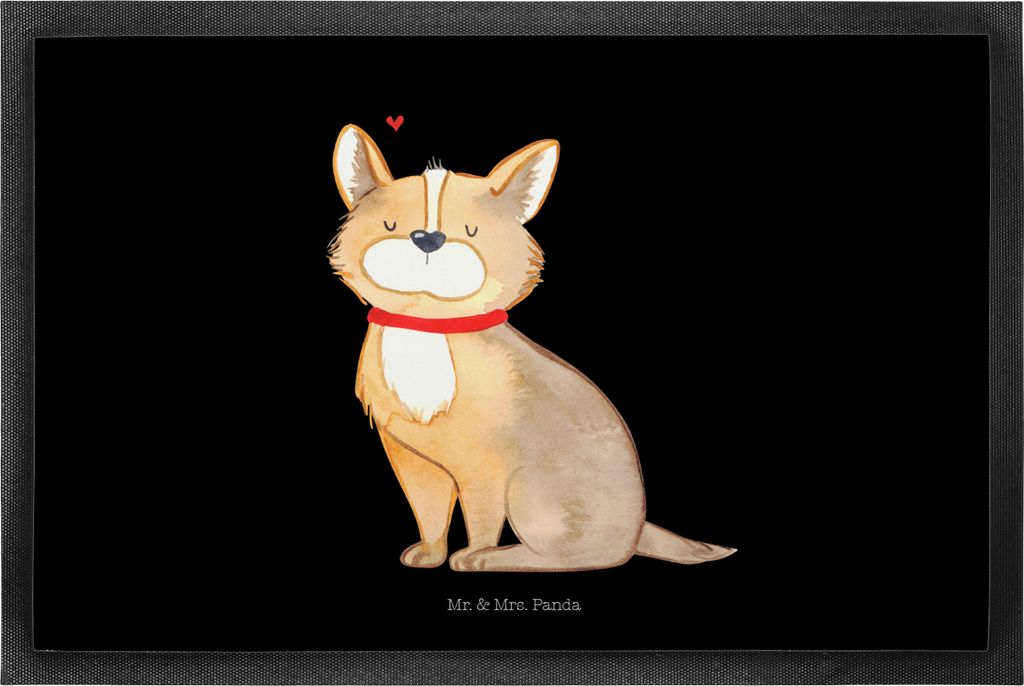 Mr. & Mrs. Panda fußmatte Hund Glück 60 x 90 cm - Schwarz - Geschenk, Spruch, Liebe, Corgie, Schmutzfangmatte, Schmutzmatte, Herz, Sprüche, Gumm...