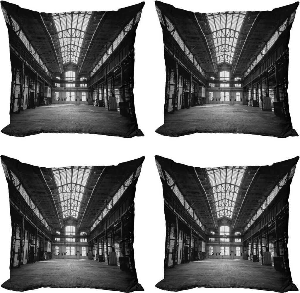 ABAKUHAUS Verlassen Kissenbezug Set (4 Stück), Fahrzeugreparaturstation, Moderner Doppelseitiger Digitaldruck, 50 cm x 50 cm, Charcoal Grey Pale Grau