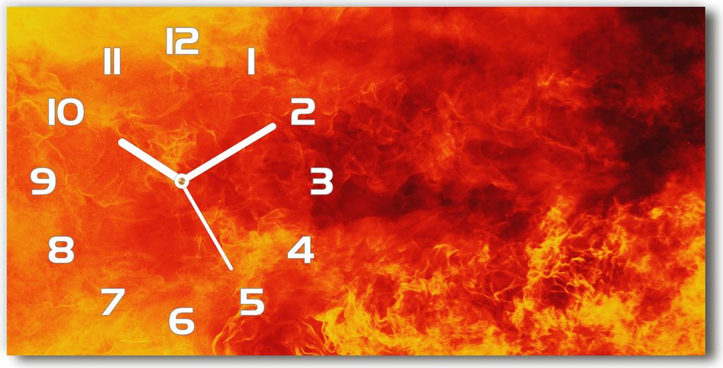 Wanduhr aus Glas – 60x30 cm - Glasbild - Glasuhr - Gehärtetes Glas - weisse-zeiger - Flammen