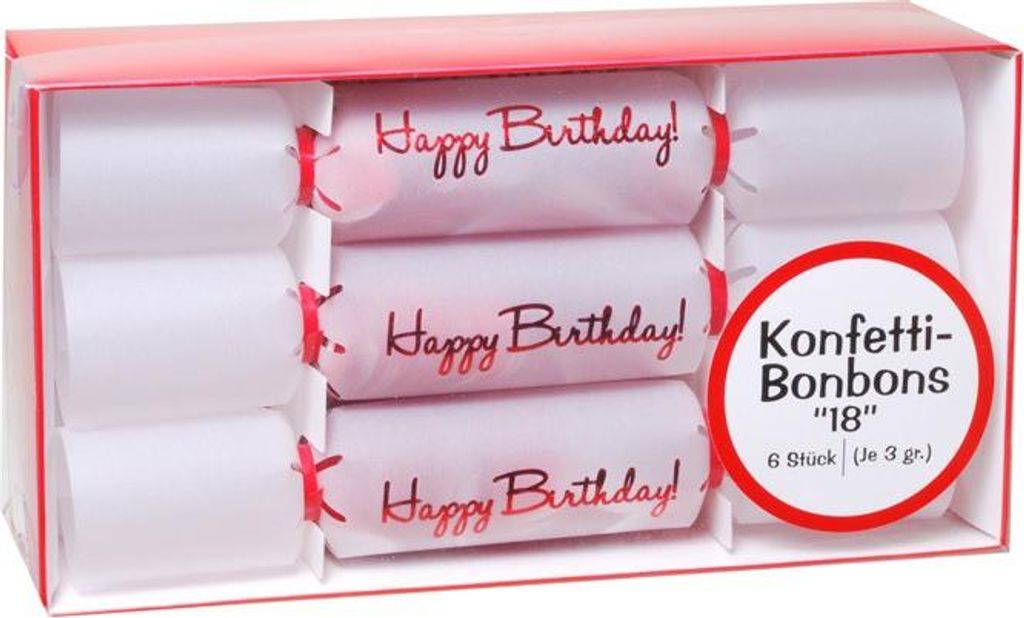 Set Konfetti-Bonbon 18 , 6-tlg. weiss/rot zum 18. Geburtstag
