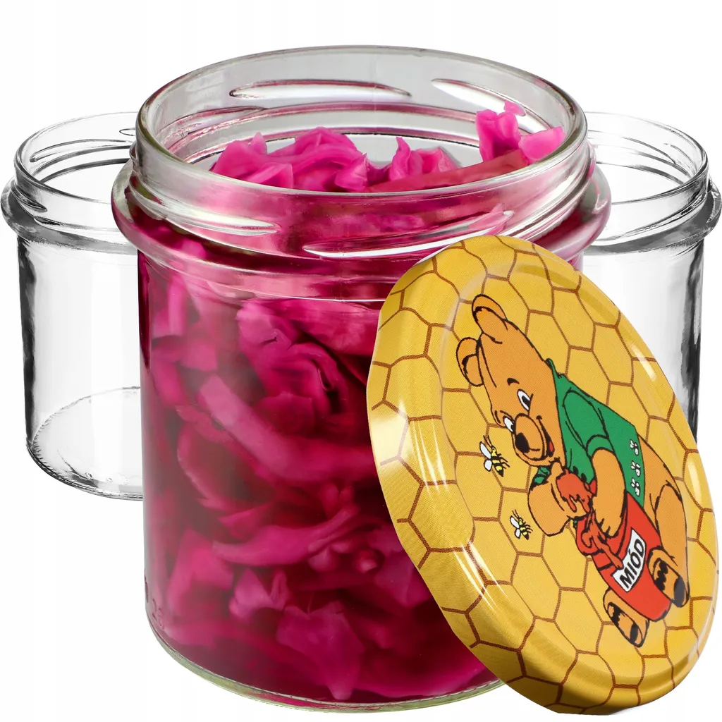 MamboCat Set di 25 vasetti da 350 ml | vasetti per conserve + coperchio Twist-Off in legno a quadretti rossi + ricettario gratuito | conserva & conserve | adatti al forno