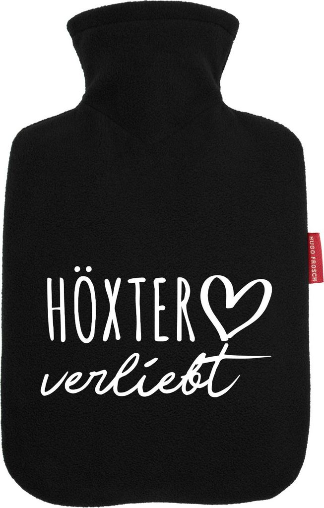 Huuraa Wärmflasche Höxter verliebt 1,8 Liter Black Classic Veloursbezug Bettflasche Geschenkidee