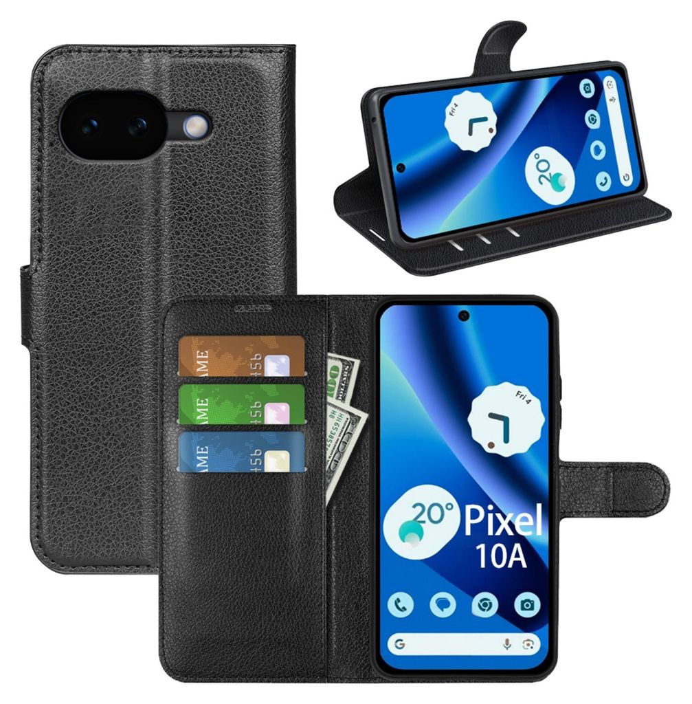 Klapphülle für Google Pixel 10A - Tasche mit Kartenfach, Hülle Schwarz