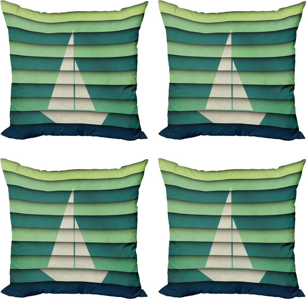 ABAKUHAUS Marine Kissenbezug Set (4 Stück), Papierboot-Entwurf Wasser, Moderner Doppelseitiger Digitaldruck, 45 cm x 45 cm, Hellgrün Teal