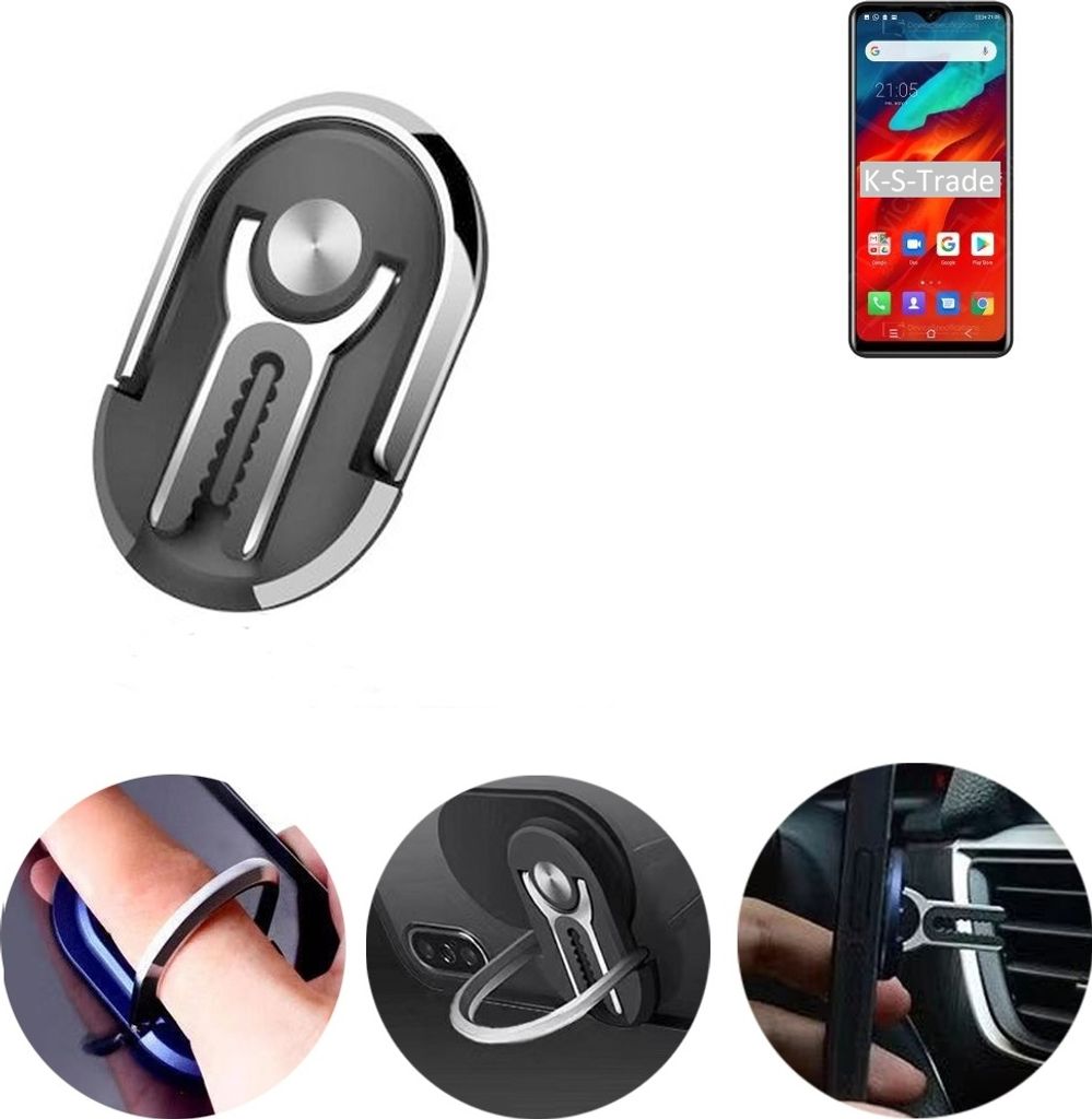 K-S-Trade 3in1 Smartphone-Ring Handy-Ring kompatibel mit Blackview A80 Pro Fingerhalterung Handyring Tischständer Lüftungsgitter-Halterung Tisch