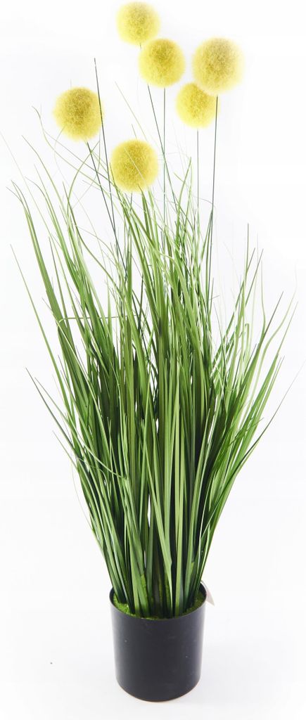 Hohes Kunstgras Gelbe Blüten 85cm - Realistische Kunstpflanze im Topf - Pflegeleicht