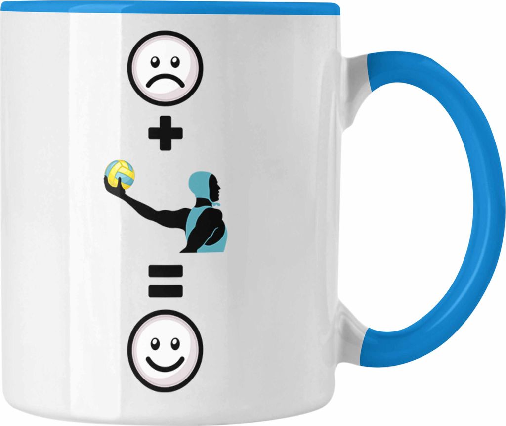 Trendation - Wasserball Tasse Geschenkidee für Wasserball-Spieler Geburtstag Lustiges Geschenk :( + Waterpolo = :) (Blau)