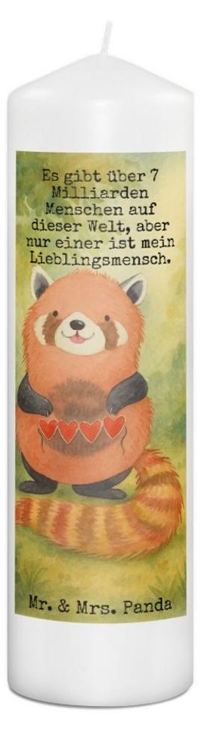 Mr. & Mrs. Panda Kerze Roter Panda Design 29 x 8 cm XL - Weiß - Geschenk, Liebe, Lieblingsmensch, Stumpenkerze, Herz, Wachskerze, Rot, Erinnerungs...