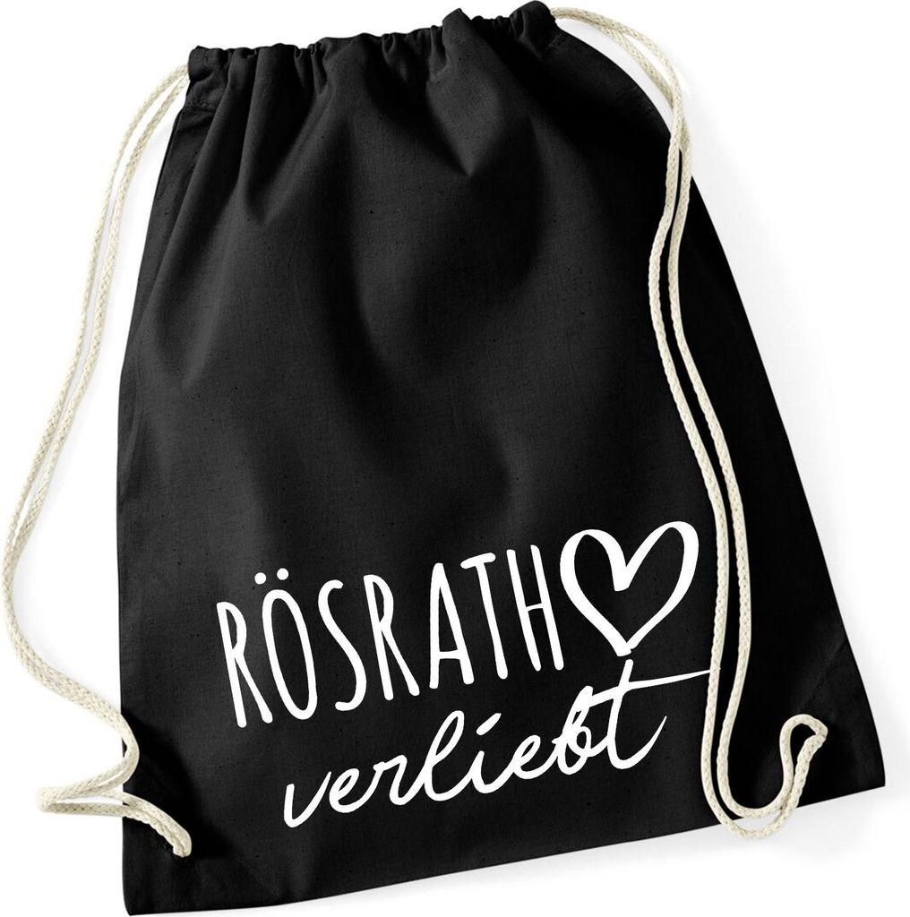 Huuraa Turnbeutel Rösrath verliebt 12 Liter Black Baumwolle Rucksack Geschenkidee