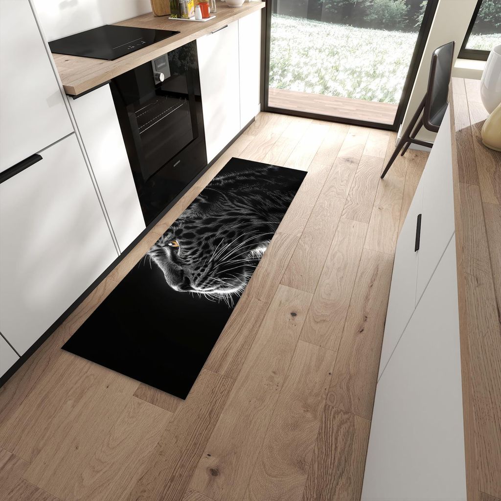 Küchenteppich 60x180cm rutschfest & abwischbar PVC Läufer - Leopard Silhouette