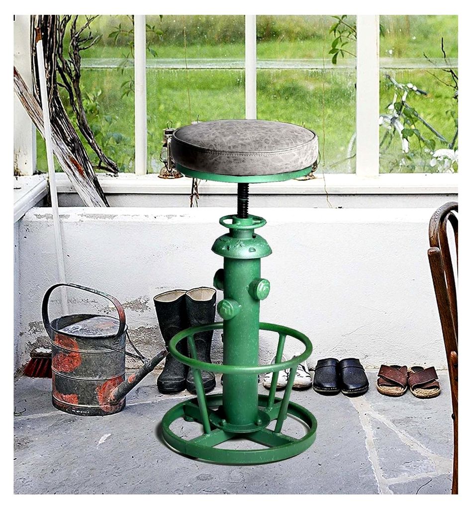 Antike industrielle Barhocker, rund, höhenverstellbar, Vintage-Stil, Feuerhydrant-Design, für Kneipe, Küche, Barhocker (antikgrün, Kunstleder-O...