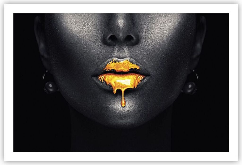 Poster - Poster ohne Rahmen - Gold Mund Schwarz - 91,5x61 cm - Wand Bild - Wanddeko - Wandbilder - Kunstposter - Wandposter - Bilder - Kunstdruck -...