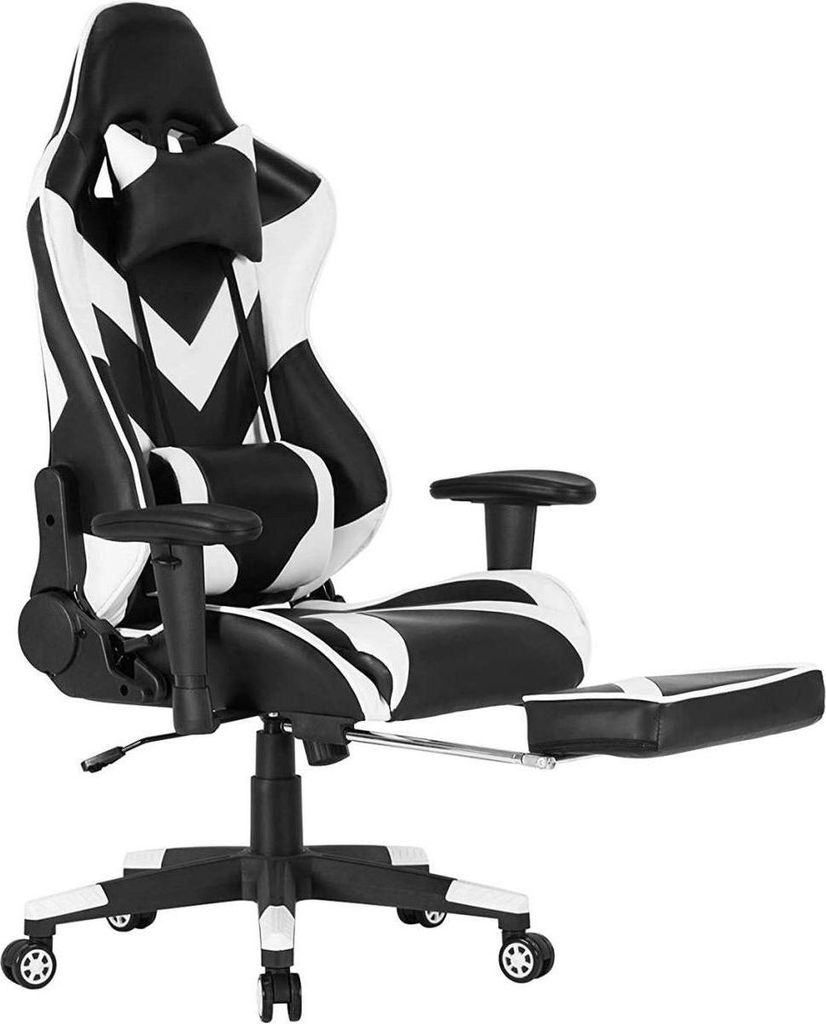 Happyment Luxe Gaming Stuhl – Mit Fußstütze – Ergonomischer Bürostuhl – Höhenverstellbar – Kunstleder – Weiß