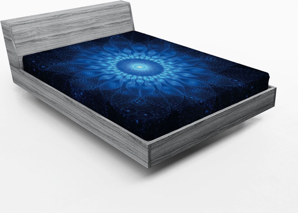 ABAKUHAUS Dunkelblau Spannbetttuch, Abstrakte Raum-Mandala-Digital-Fantasie-Energie-futuristische geistige Kunst, 135 x 190 cm, Blau