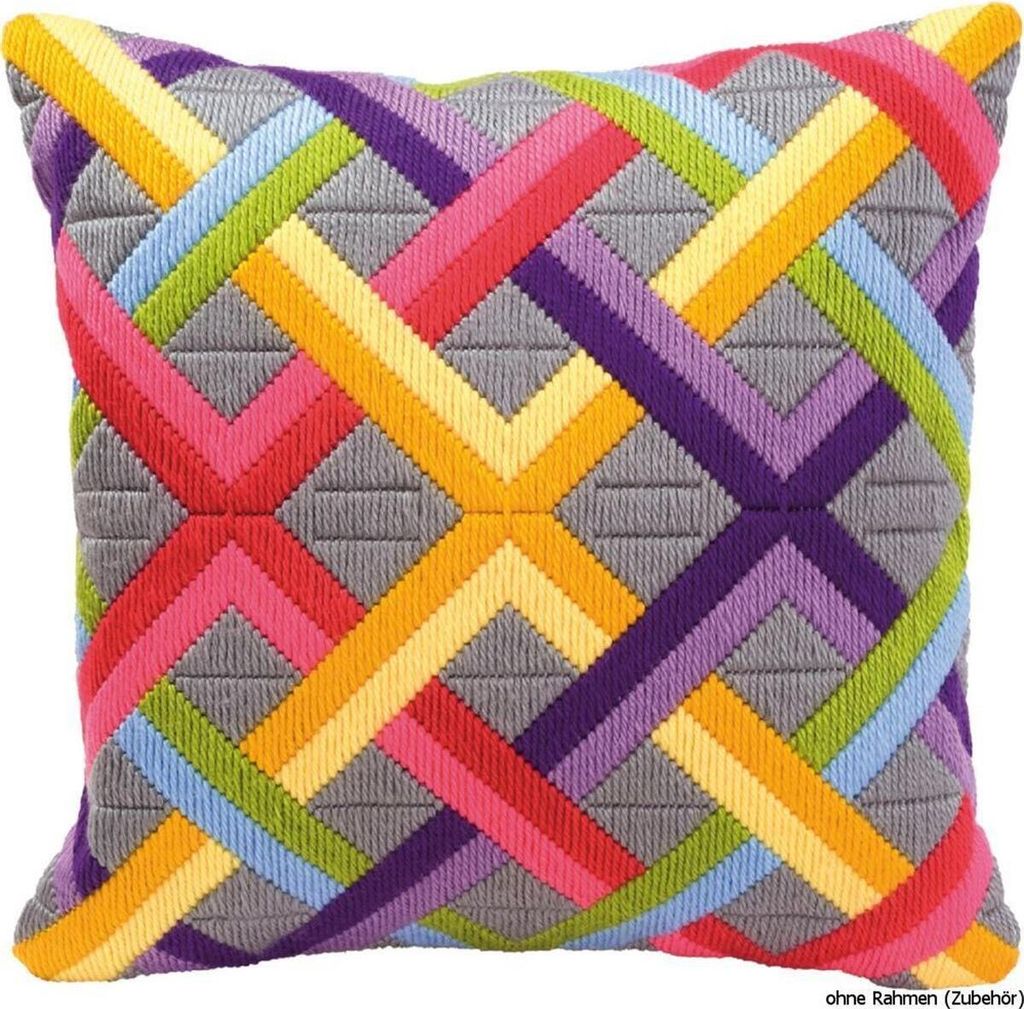 Vervaco Spannstich Stickkissen "(Bargello) Bunte Diagonalen", Stickbild vorgezeichnet