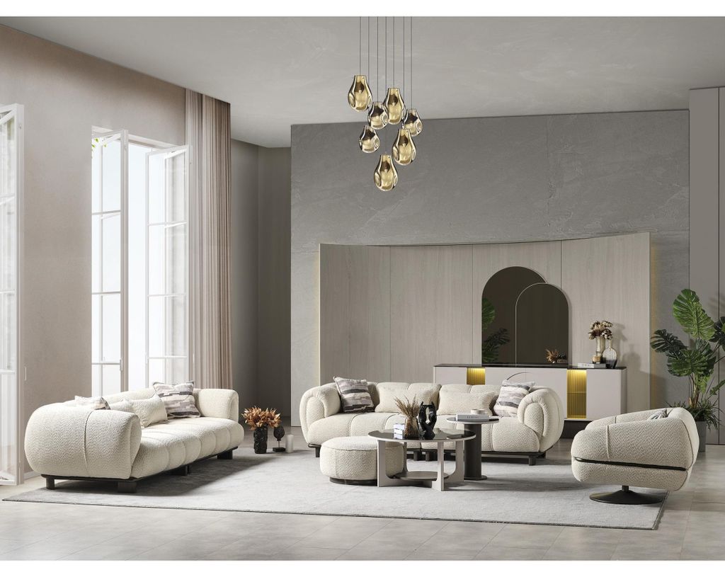 Wohnzimmer 2x 3-Sitzer Sofas Sessel 2x Couchtisch Hocker