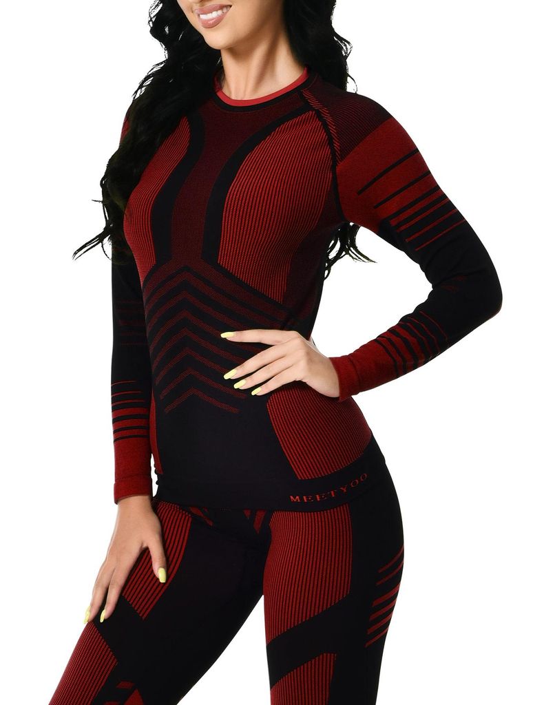 Thermounterwäsche Set Damen Funktionswäsche Winter Skiunterwäsche Thermounterhemd Lang Unterhose für Running Skifahren XL Rot