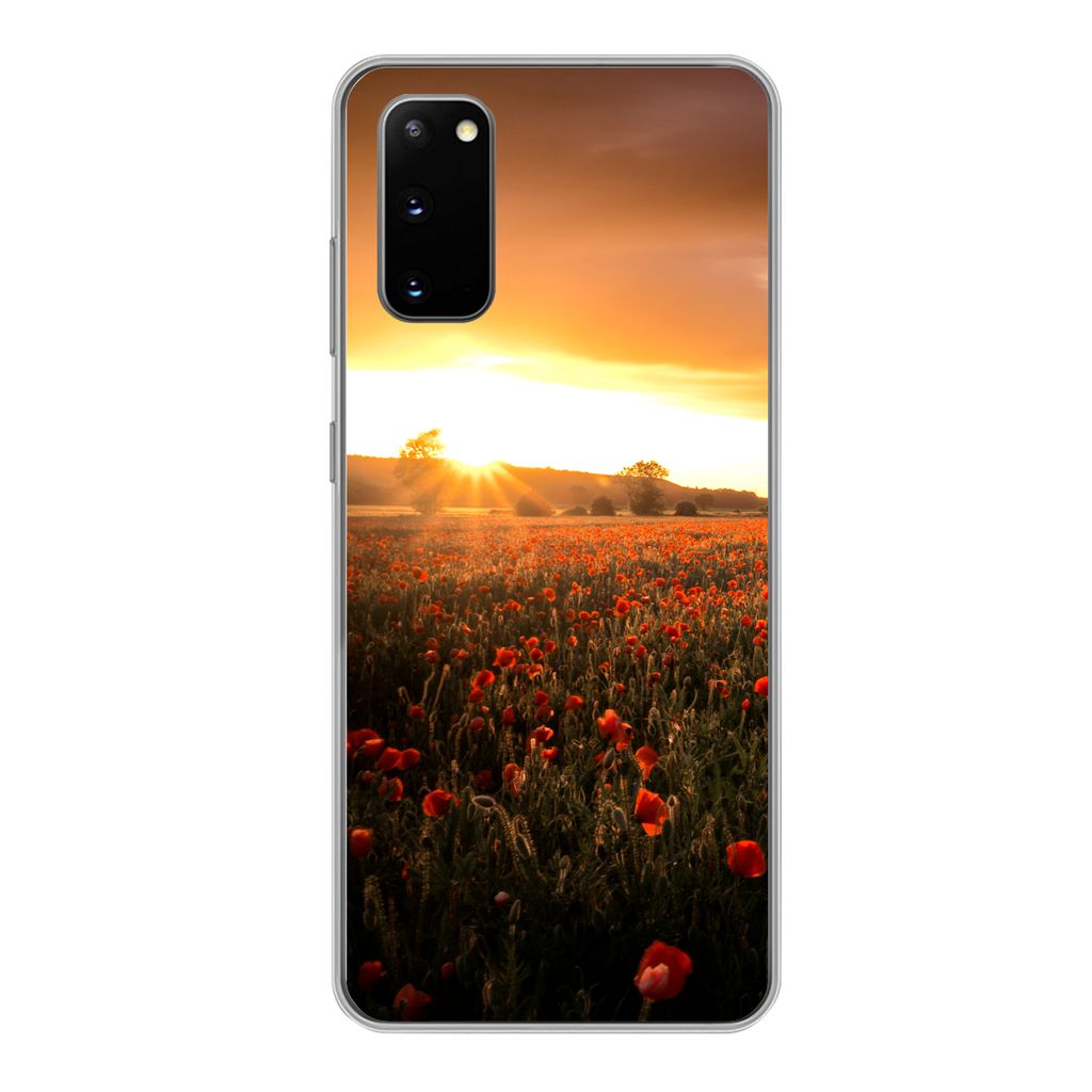 MuchoWow Handyhülle Schutzhülle Hülle für Samsung Galaxy S20 Sonnenuntergang über den Mohnblumen in England Silikon Softcase Handy Hülle - ...