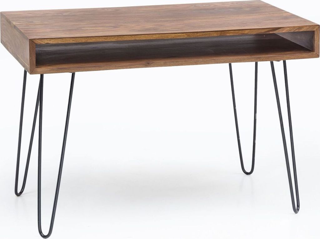 Schreibtisch BAGLI braun 110 x 60 x 76 cm Massiv Holz Laptoptisch Sheesham Natur, Landhaus-Stil Arbeitstisch mit 1 Ablage-fach, Bürotisch PC-Tisch