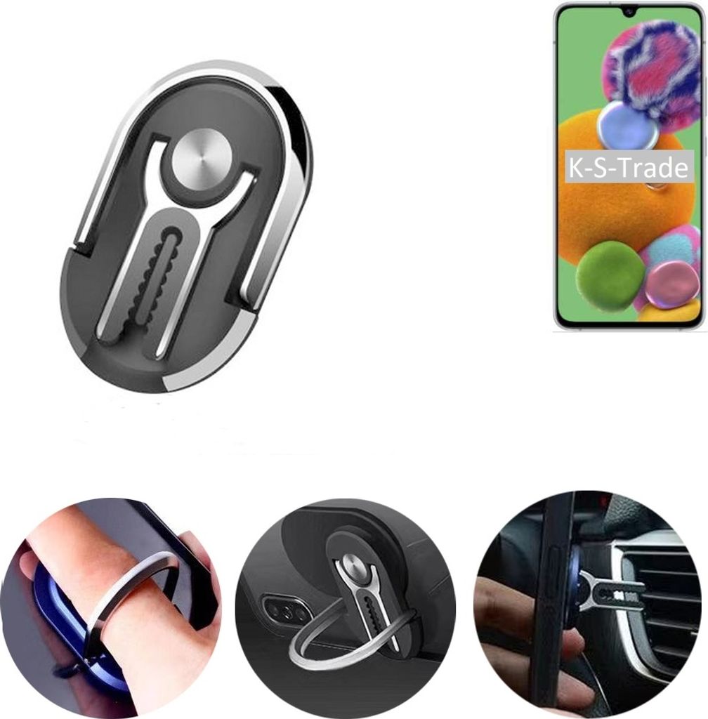 K-S-Trade 3in1 Smartphone-Ring Handy-Ring kompatibel mit Samsung Galaxy A90 5G Fingerhalterung Handyring Tischständer Lüftungsgitter-Halterung