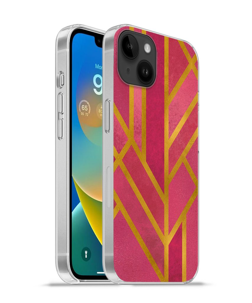 MuchoWow Handyhülle Schutzhülle Hülle für Apple iPhone 14 Plus - Soft case Gold - Rosa - Geometrisch Silikon Softcase Handy Hülle - Abbildung