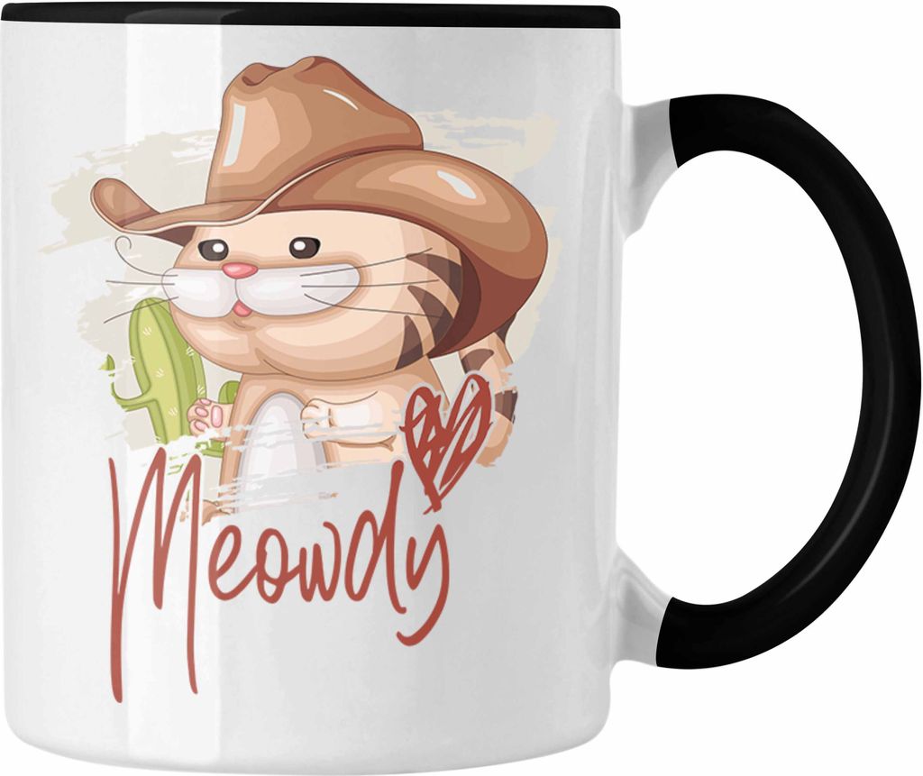 Trendation - Katze Tasse Geschenk Grafik für Katzenliebhaber Katzenmama Papa Meowdy (Schwarz)