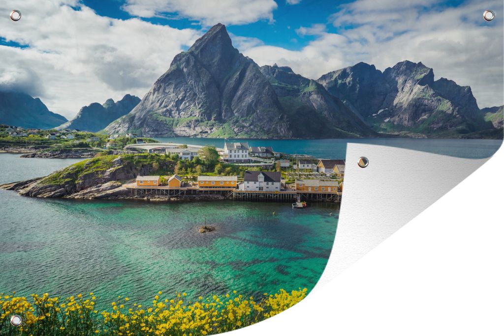 MuchoWow 90x60 cm Outdoor-Poster Gartendeko Sichtschutz Garten Poster für den Garten Lofoten-Inseln, Norwegen