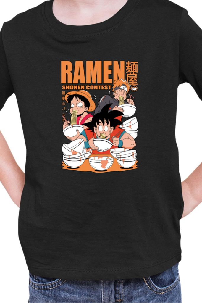 Kinder T-Shirt Manga Japan Anime Comics Animation Anime Heroes Ramen Contest, 5-6 Jahr - 116 / Schwarz