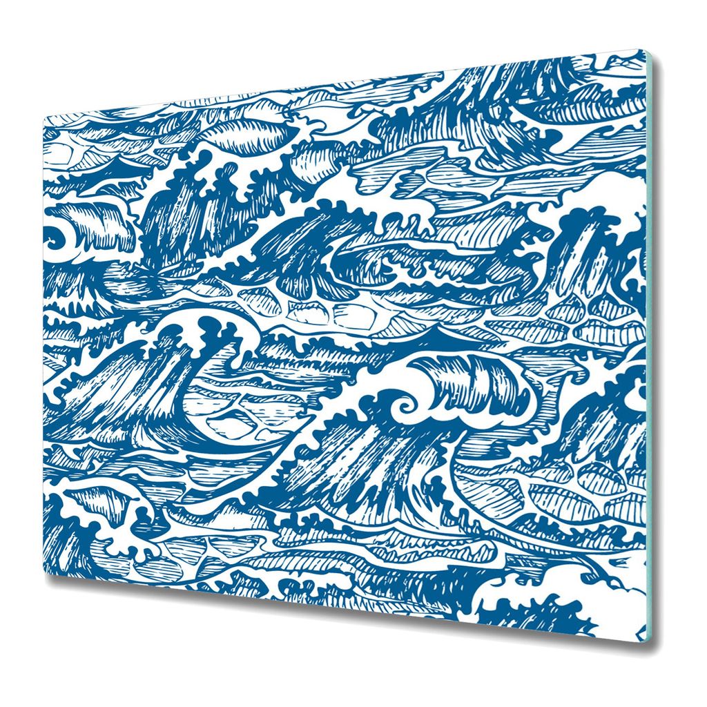 Küchenschneidebrett - Glasschneidebrett - Herdabdeckung - 60x52 - Sturmwellen Meer