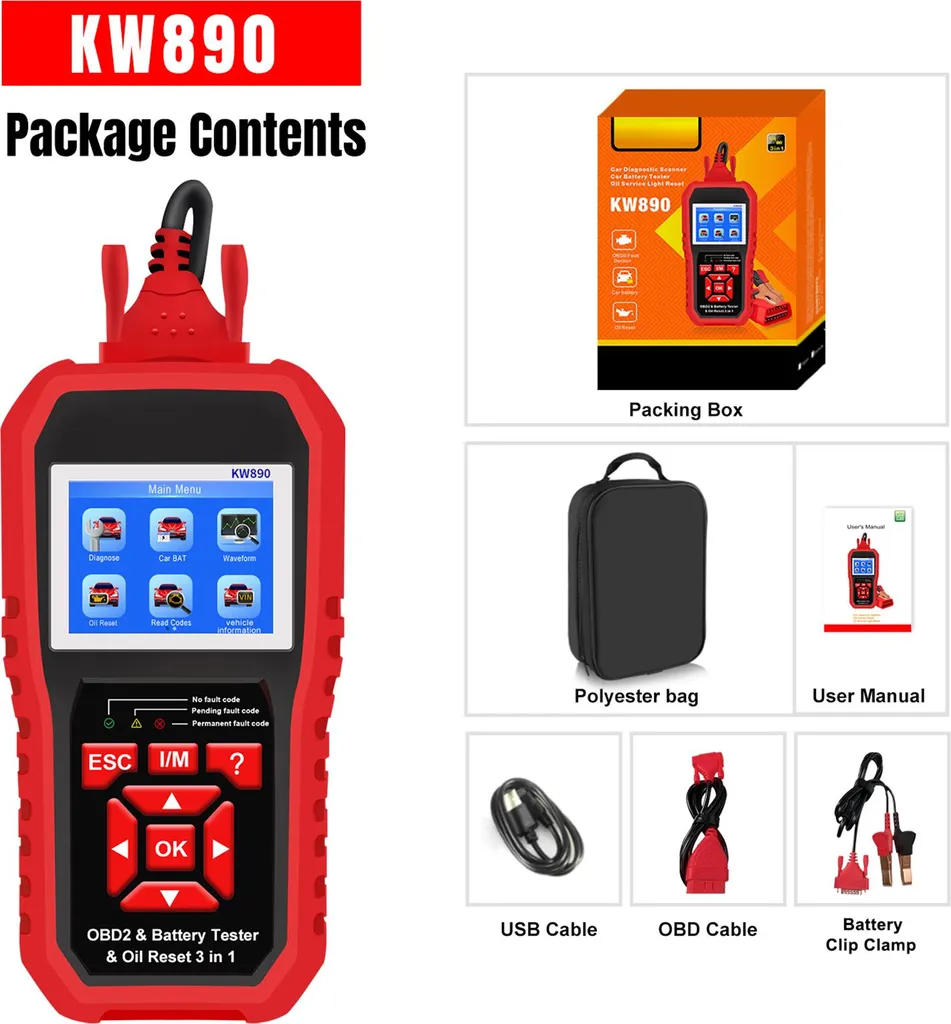 Supprimer Voyant Moteur avec Scanner OBDII et Testeur de Batterie KW890