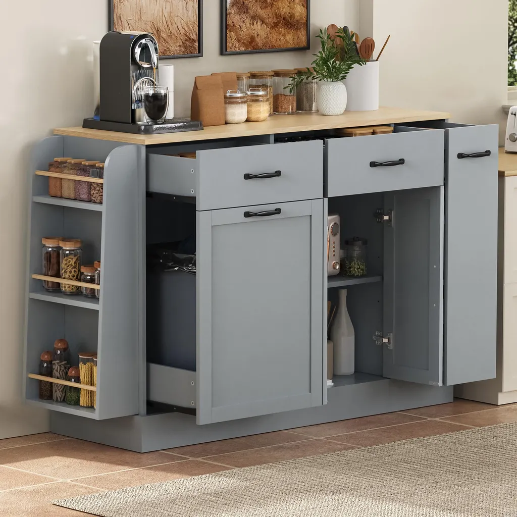 Commode de Cuisine Anti-Encombrement avec Cache-Poubelle Gris Chic