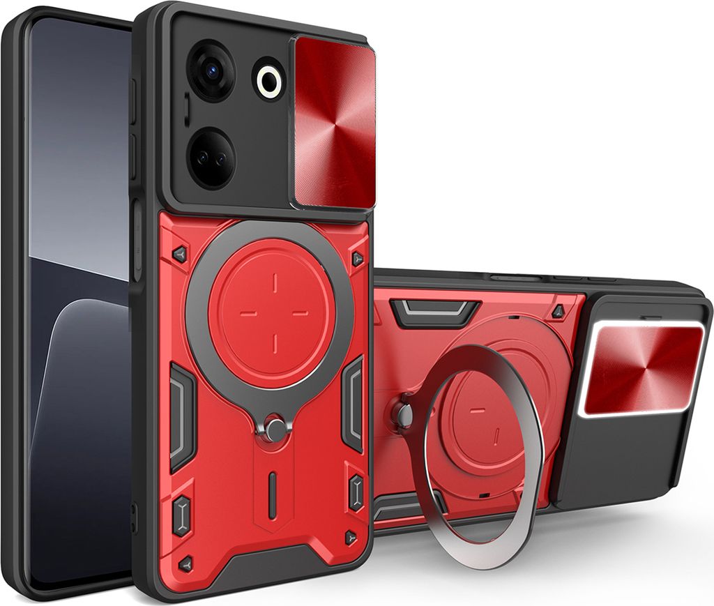Handyhülle für Tecno Camon 20 / Camon 20 Pro Dual-Layer Stoßfest Rüstung Hülle mit Dia Kameraschutz und Kreisförmig Ring Ständer Rot