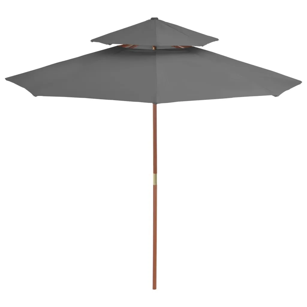 Parasol de jardin rond 270 cm mât bois vidaXL Anthracite avec aération