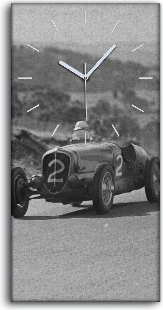 Wohnzimmer-Bild Leinwand Uhr Geräuschlos 30x60 Autorennen Delahaye Kunst - weiße Hände