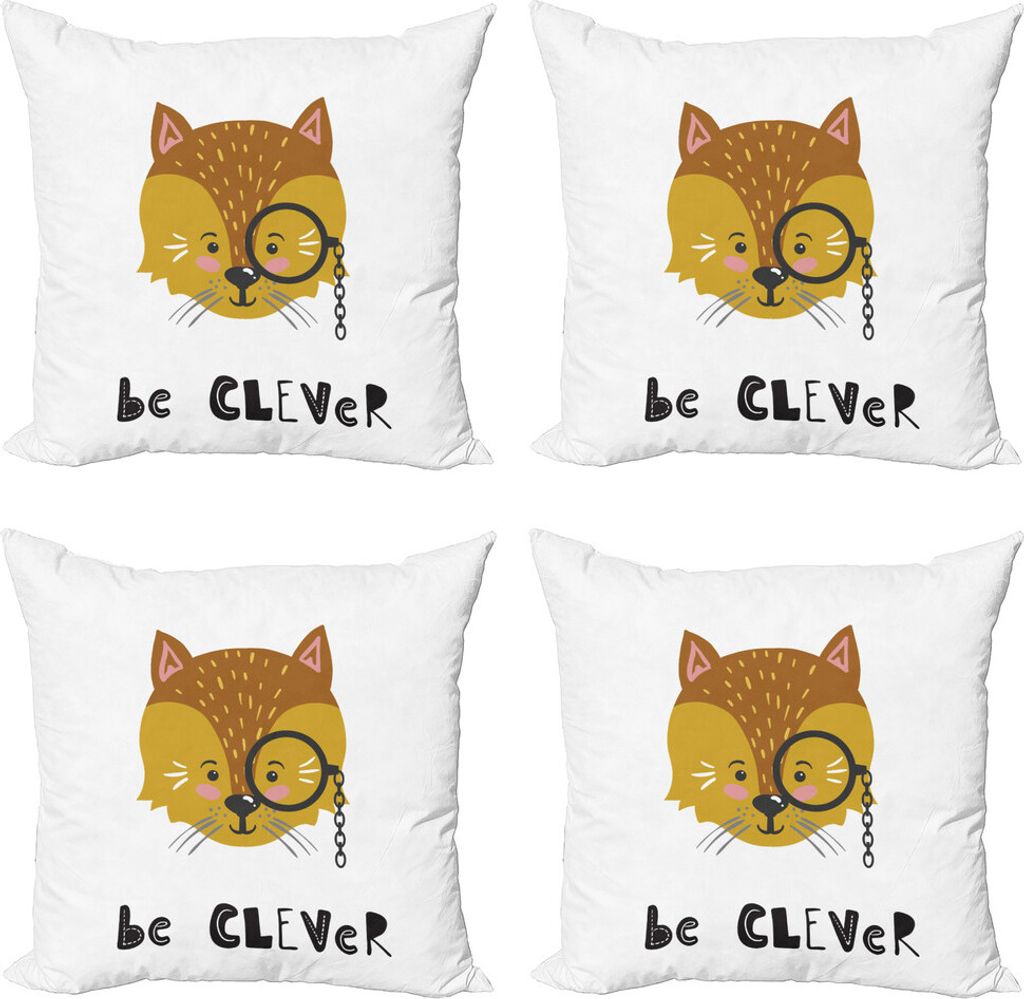 ABAKUHAUS Fuchs Kissenbezug Set (4 Stück), Sei Clever Text Tier Zeichen, Moderner Doppelseitiger Digitaldruck, 45 cm x 45 cm, Ginger Dunkelgelb