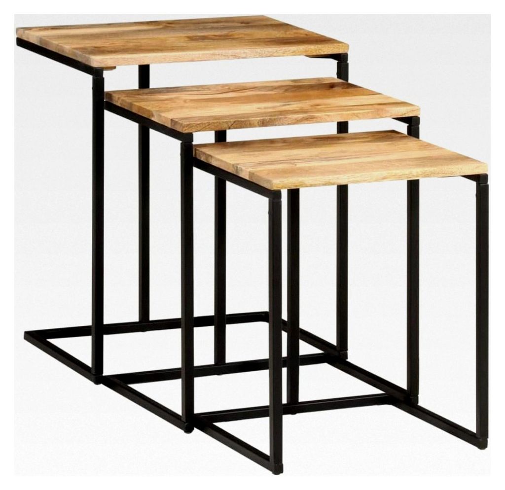 3-teiliges Set aus Massivholz Akazie mit Natur-Finish und robustem Eisen, vielseitig als Beistelltisch, Couchtisch oder Nachttisch für Wohnzimmer ...