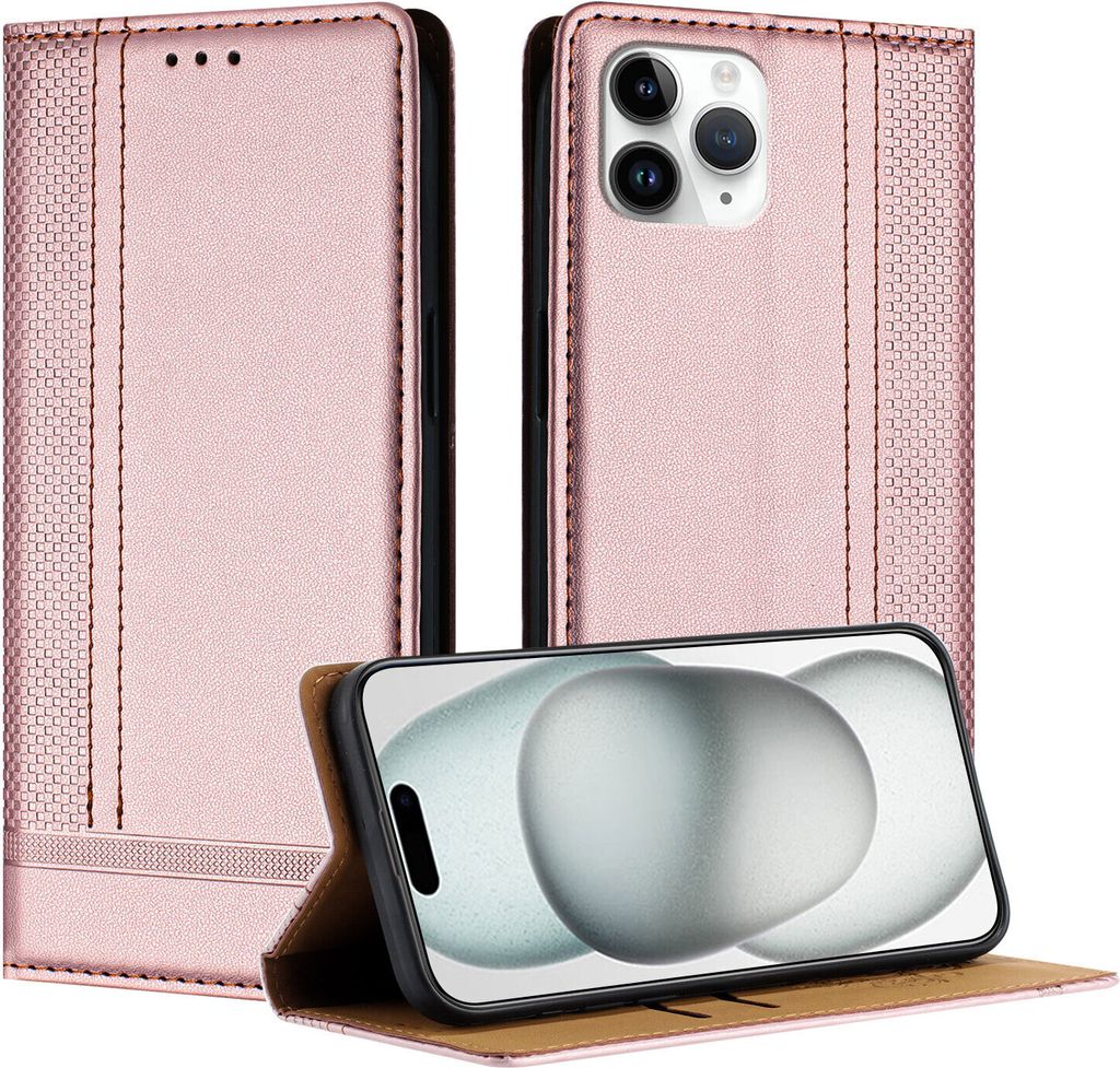 Handyhülle für iPhone 11 Pro Leder Flip Klappbare Schutzhülle mit Standfunktion Pink